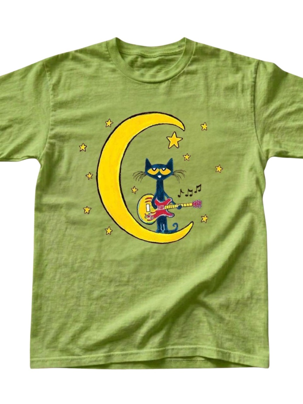 Gildan Lime Green Cat on Moon Graphic Tee, Gift For Her, For Him